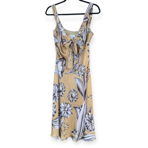 Moschino Silk Dress Olive Green Gold Floral Midi Dress Size US 10 Medium NWOT
